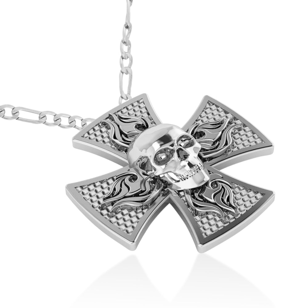 Skull & Cross Men's Pendant Necklace 14k White Gold
