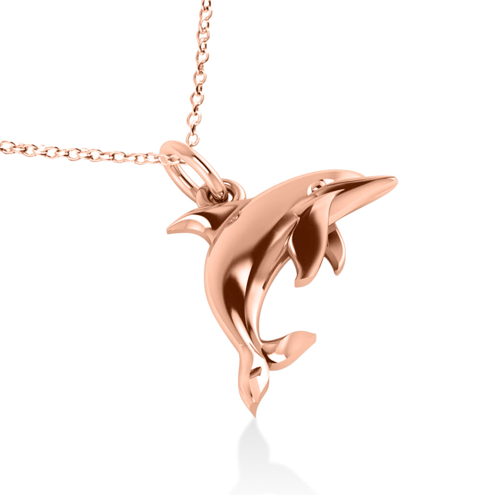 Dolphin Pendant Necklace 14k Rose Gold