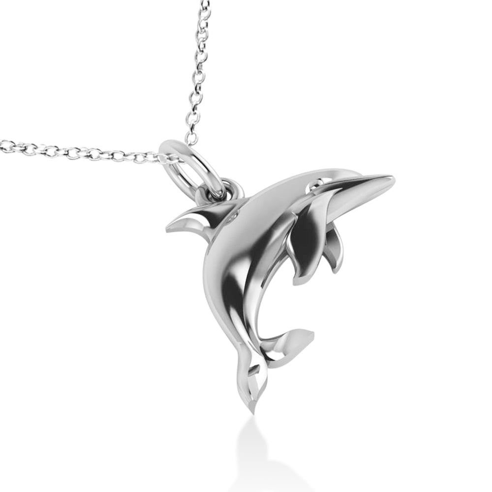 Dolphin Pendant Necklace 14k White Gold