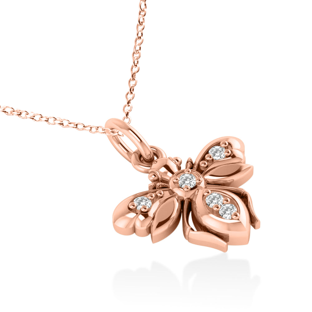 Diamond Bee Pendant Necklace 14k Rose Gold (0.10ct)