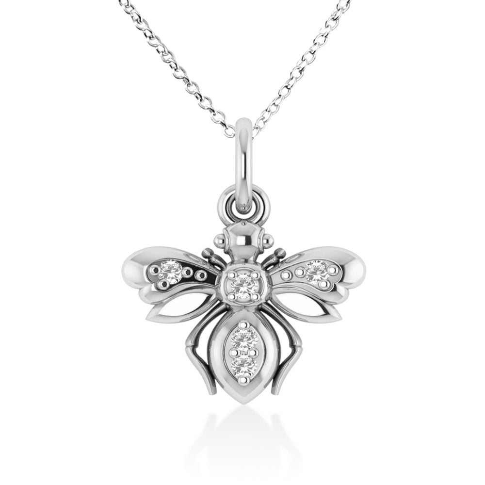 Diamond Bee Pendant Necklace 14k White Gold (0.10ct)
