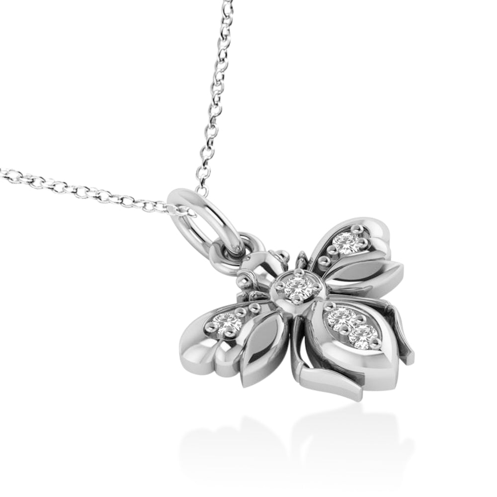 Diamond Bee Pendant Necklace 14k White Gold (0.10ct)