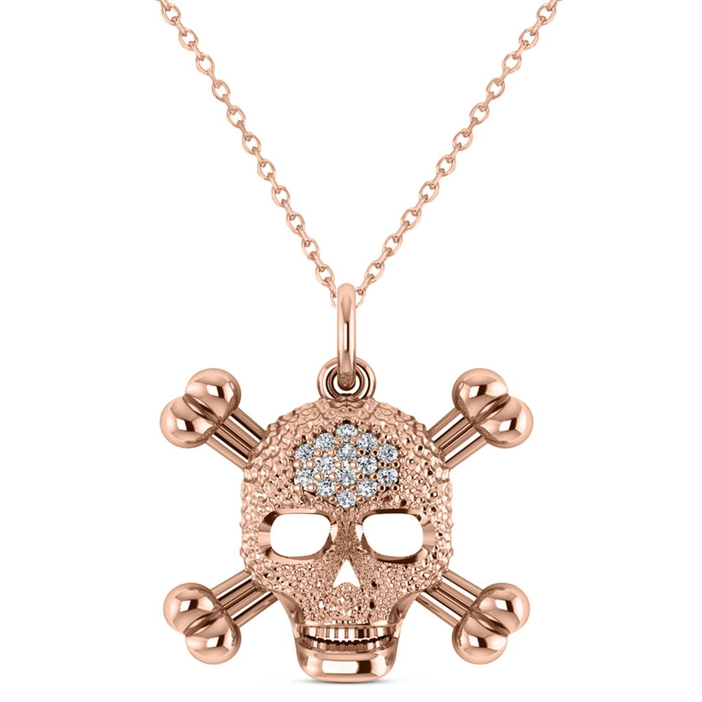 Diamond Skull Charm Pendant Necklace 14K Rose Gold (0.14ct)