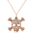 Diamond Skull Charm Pendant Necklace 14K Rose Gold (0.14ct)