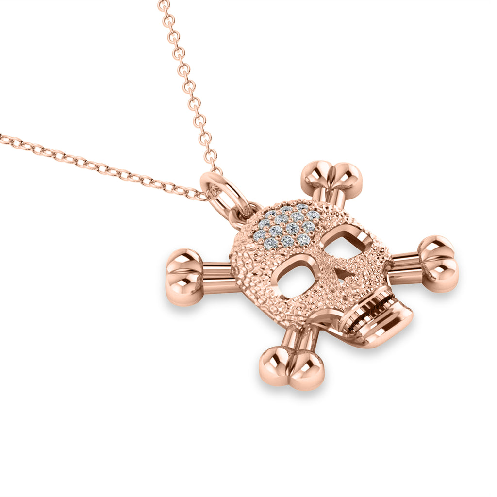 Diamond Skull Charm Pendant Necklace 14K Rose Gold (0.14ct)