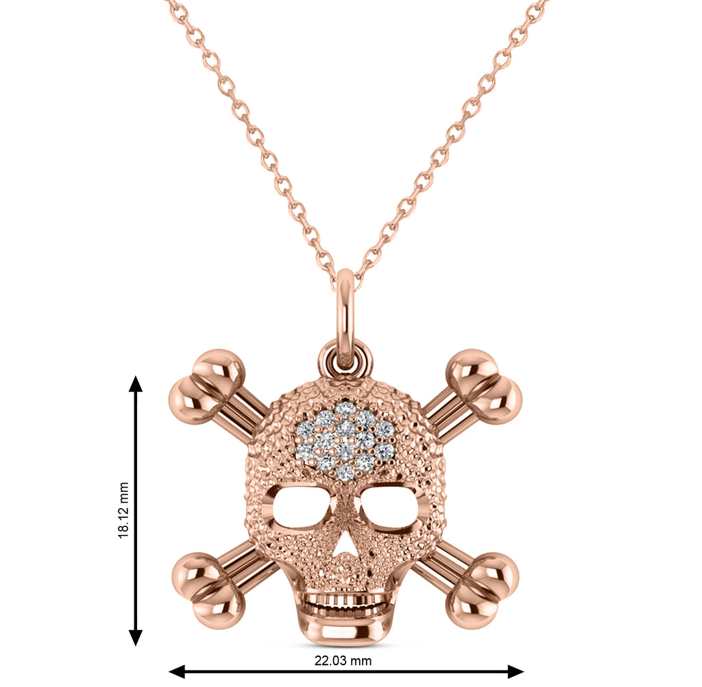 Diamond Skull Charm Pendant Necklace 14K Rose Gold (0.14ct)