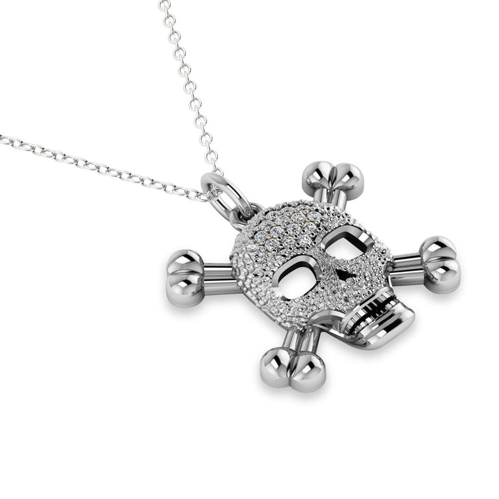 Diamond Skull Charm Pendant Necklace 14K White Gold (0.14ct)
