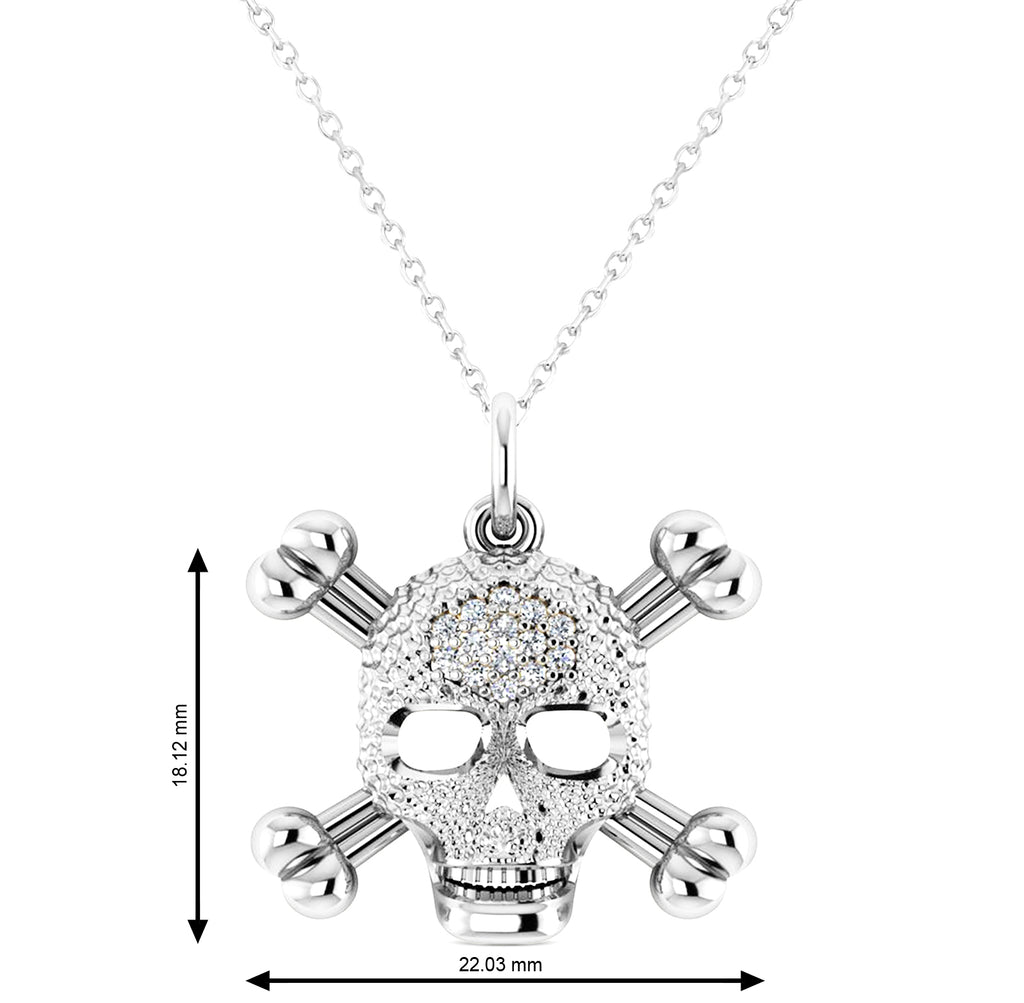 Diamond Skull Charm Pendant Necklace 14K White Gold (0.14ct)