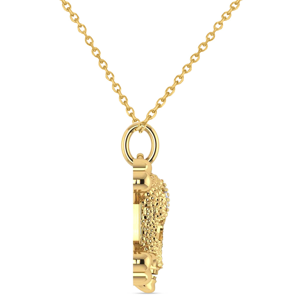 Diamond Skull Charm Pendant Necklace 14K Yellow Gold (0.14ct)