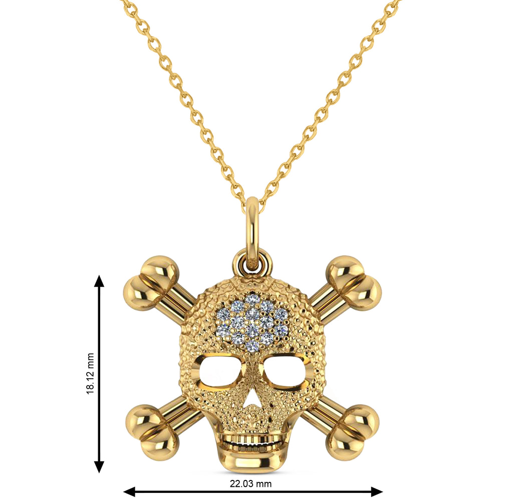 Diamond Skull Charm Pendant Necklace 14K Yellow Gold (0.14ct)
