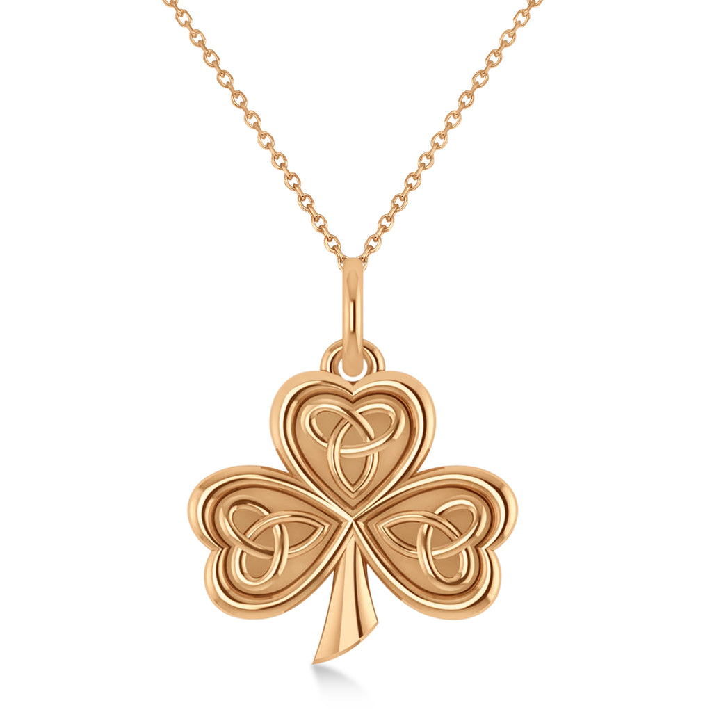 Celtic Knot Three-Leaf Clover Pendant Necklace 14k Rose Gold