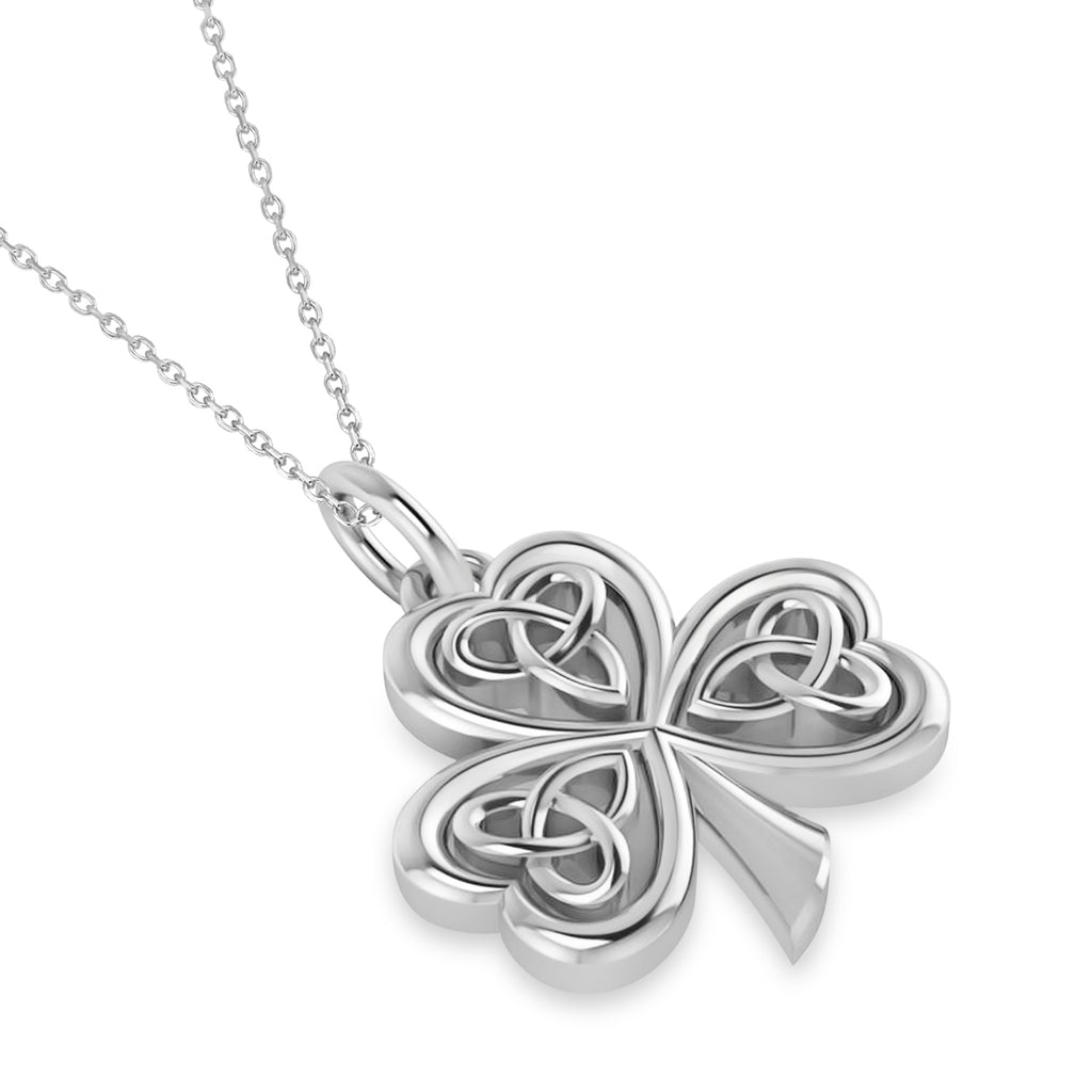 Celtic Knot Three-Leaf Clover Pendant Necklace 14k White Gold