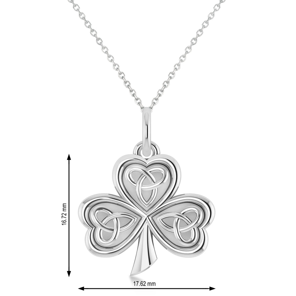 Celtic Knot Three-Leaf Clover Pendant Necklace 14k White Gold