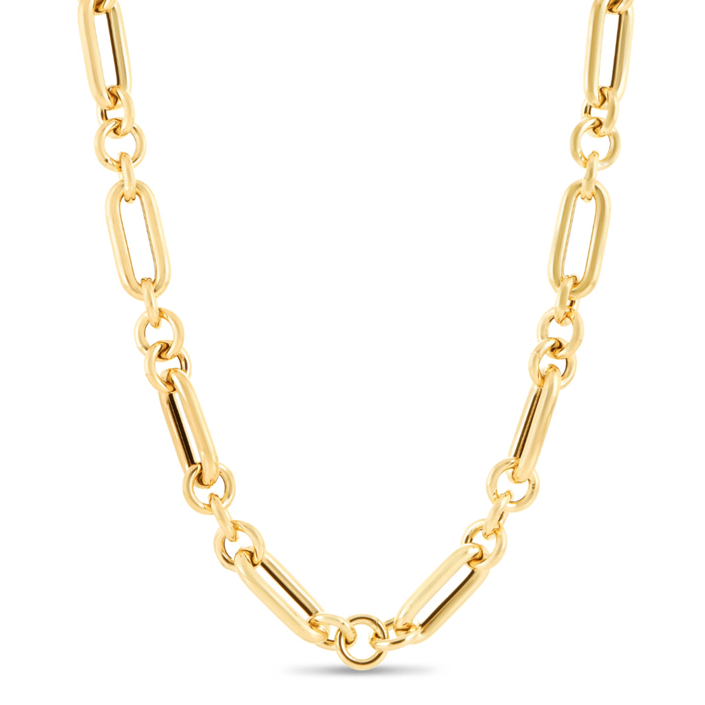 Paper Clip Round Link Chain Necklace 14K Yellow Gold