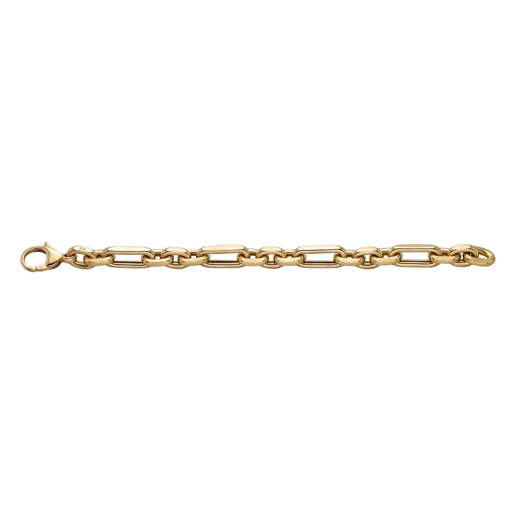 Paper Clip Oval Link Chain Bracelet 14K Yellow Gold