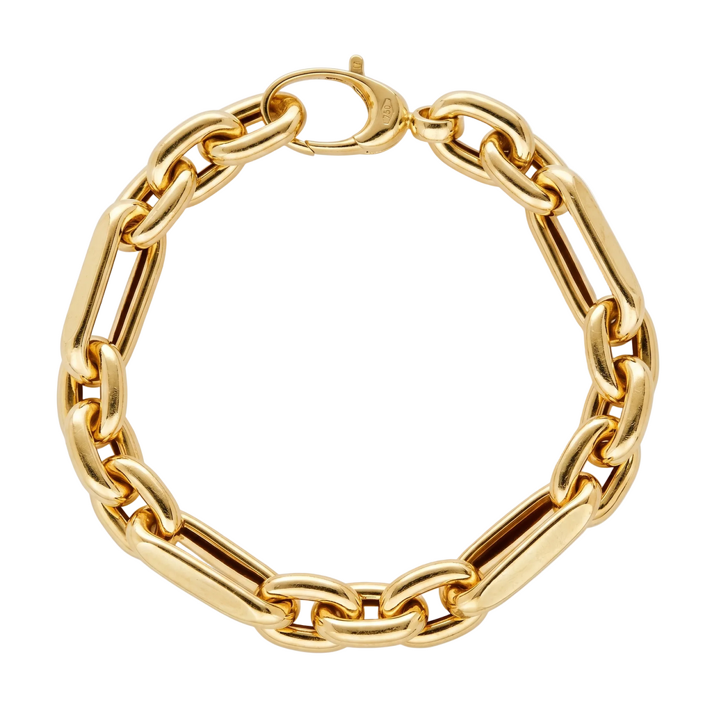 Paper Clip Oval Link Chain Bracelet 14K Yellow Gold