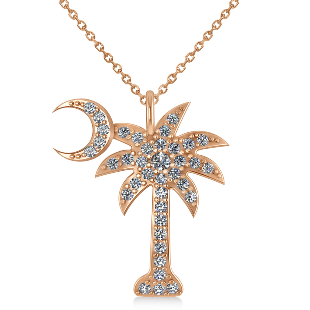Palmetto & Crescent Moon Lab Diamond Pendant Necklace 14k Rose Gold (0.81ct)