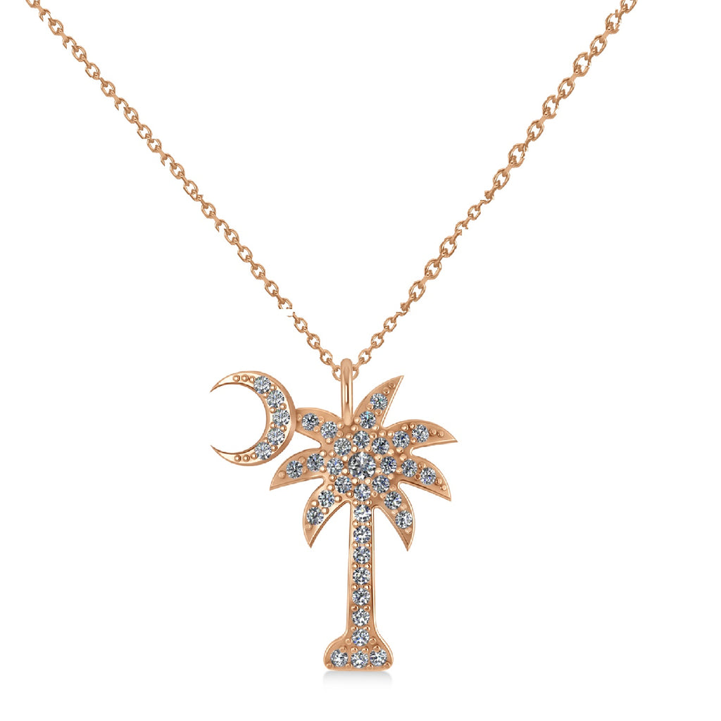 Palmetto & Crescent Moon Lab Diamond Pendant Necklace 14k Rose Gold (0.81ct)