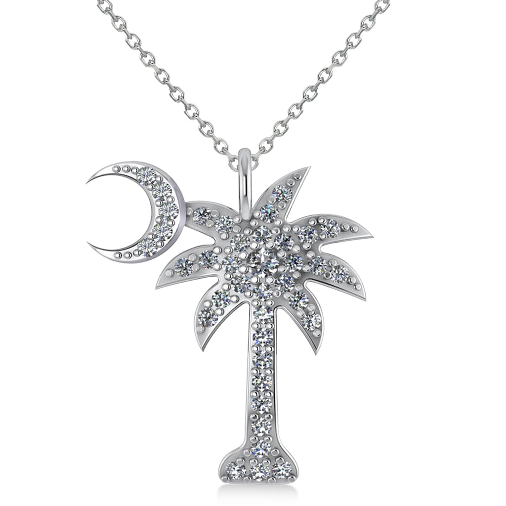 Palmetto & Crescent Moon Lab Diamond Pendant Necklace 14k White Gold (0.81ct)