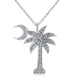 Palmetto & Crescent Moon Lab Diamond Pendant Necklace 14k White Gold (0.81ct)