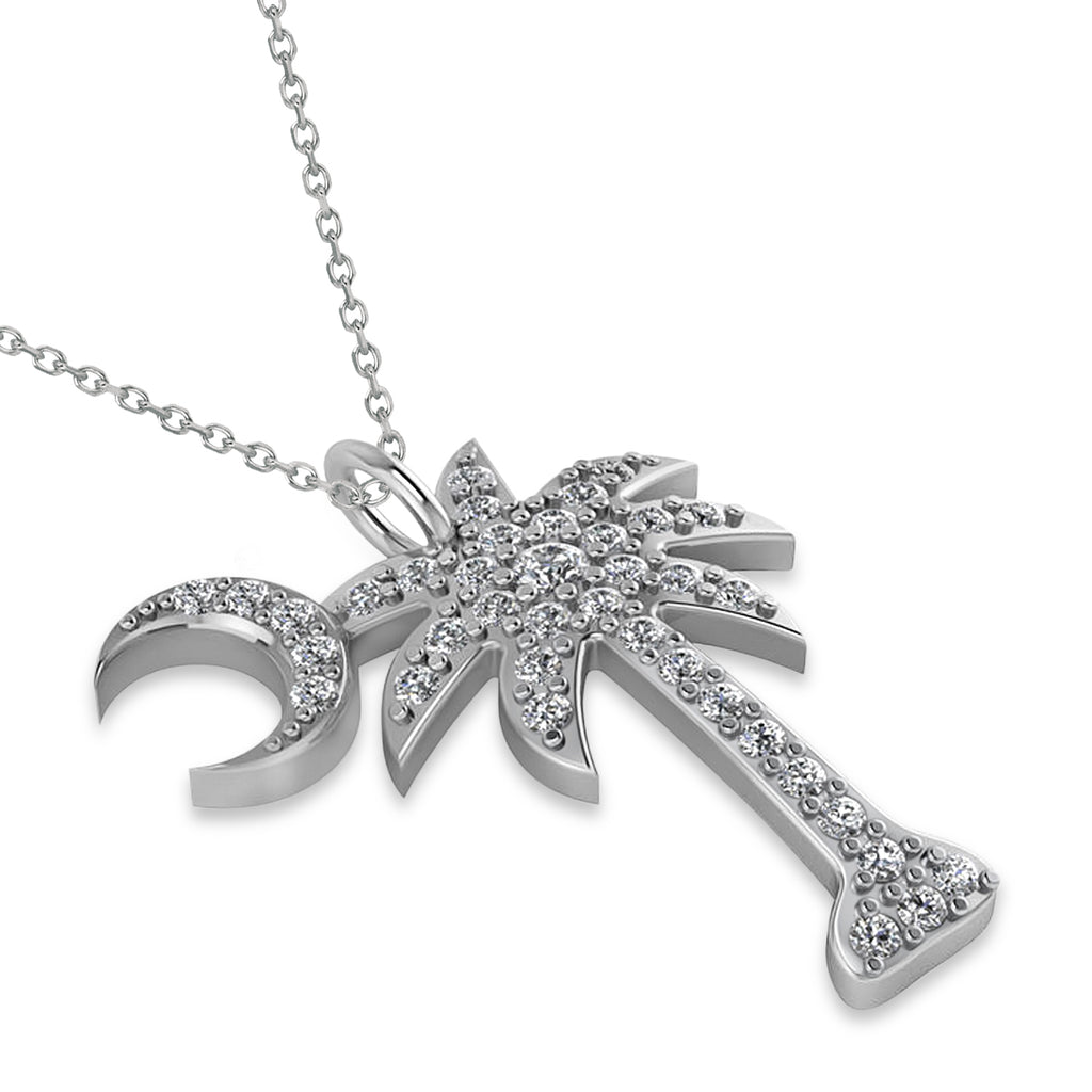 Palmetto & Crescent Moon Lab Diamond Pendant Necklace 14k White Gold (0.81ct)