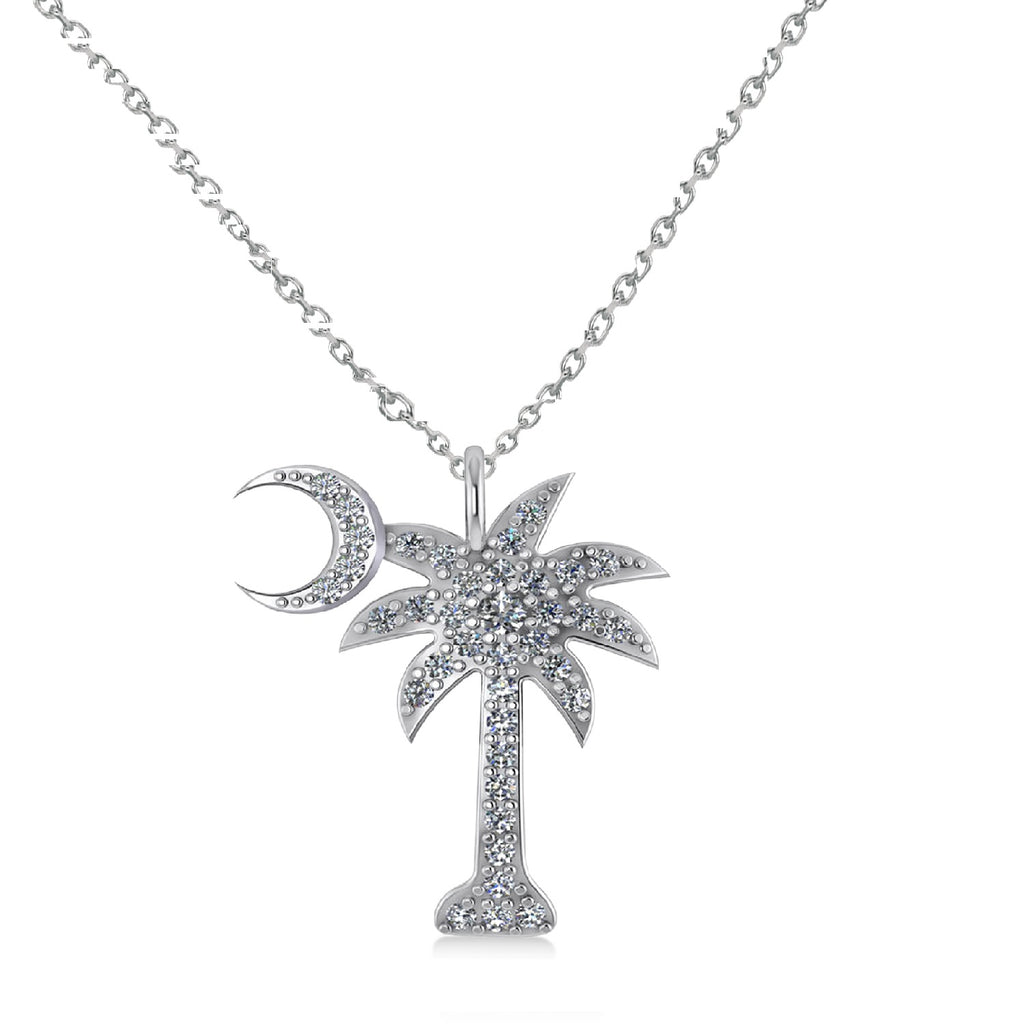 Palmetto & Crescent Moon Pendant Necklace 14k White Gold (0.81ct)