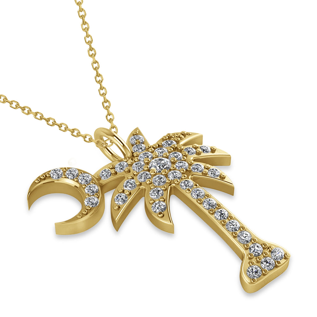 Palmetto & Crescent Moon Lab Diamond Pendant Necklace 14k Yellow Gold (0.81ct)
