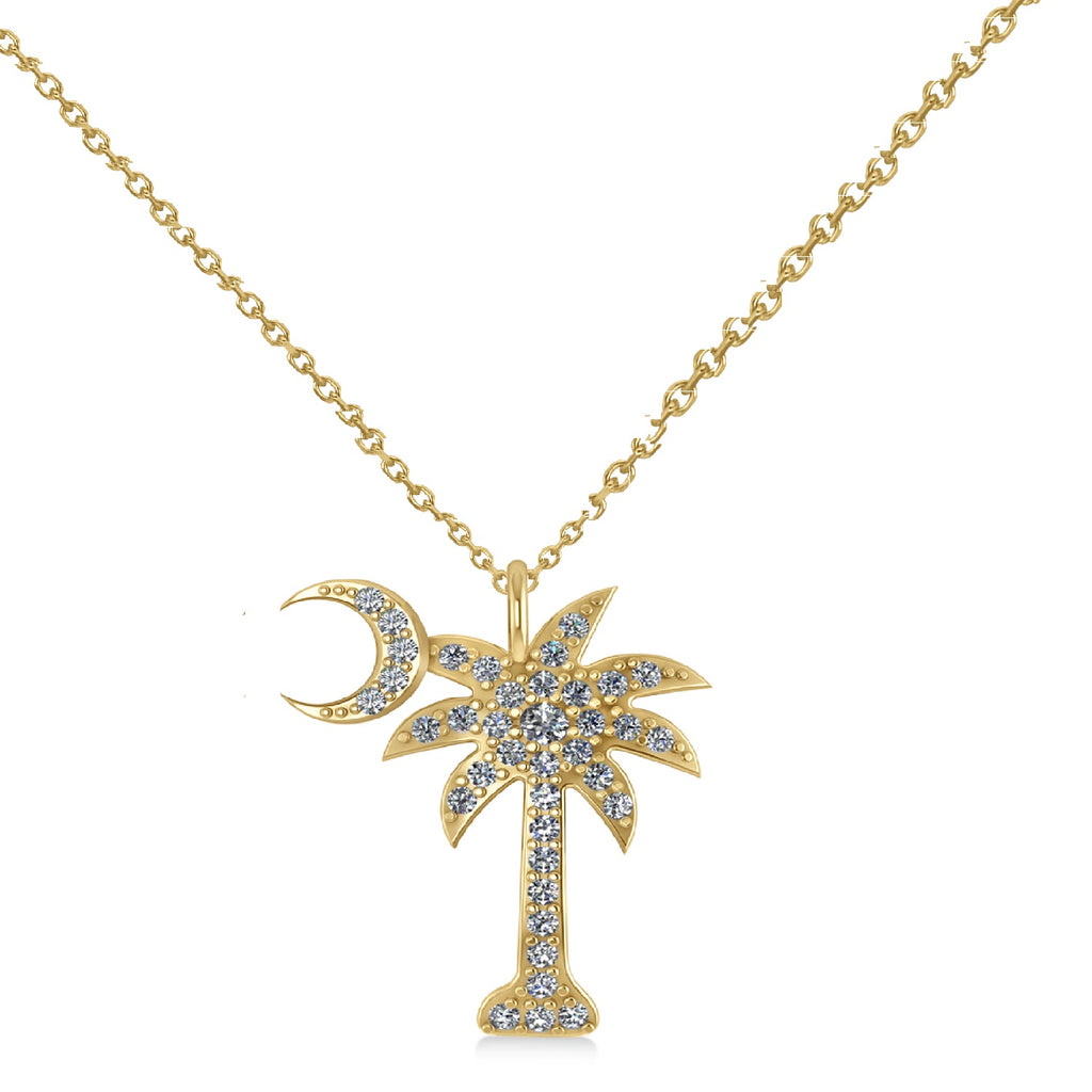 Palmetto & Crescent Moon Lab Diamond Pendant Necklace 14k Yellow Gold (0.81ct)