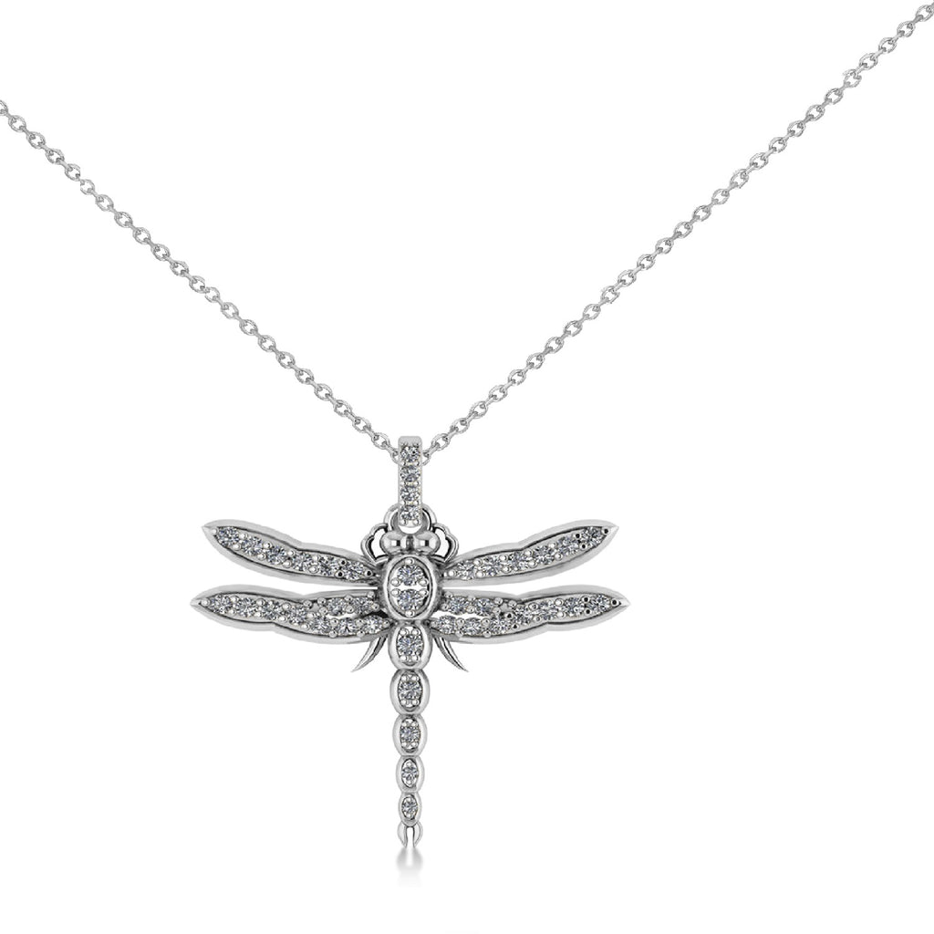 Dragonfly Insect Diamond Pendant Necklace 14k White Gold (0.59ct)