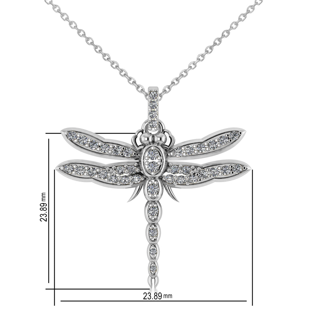 Dragonfly Insect Diamond Pendant Necklace 14k White Gold (0.59ct)