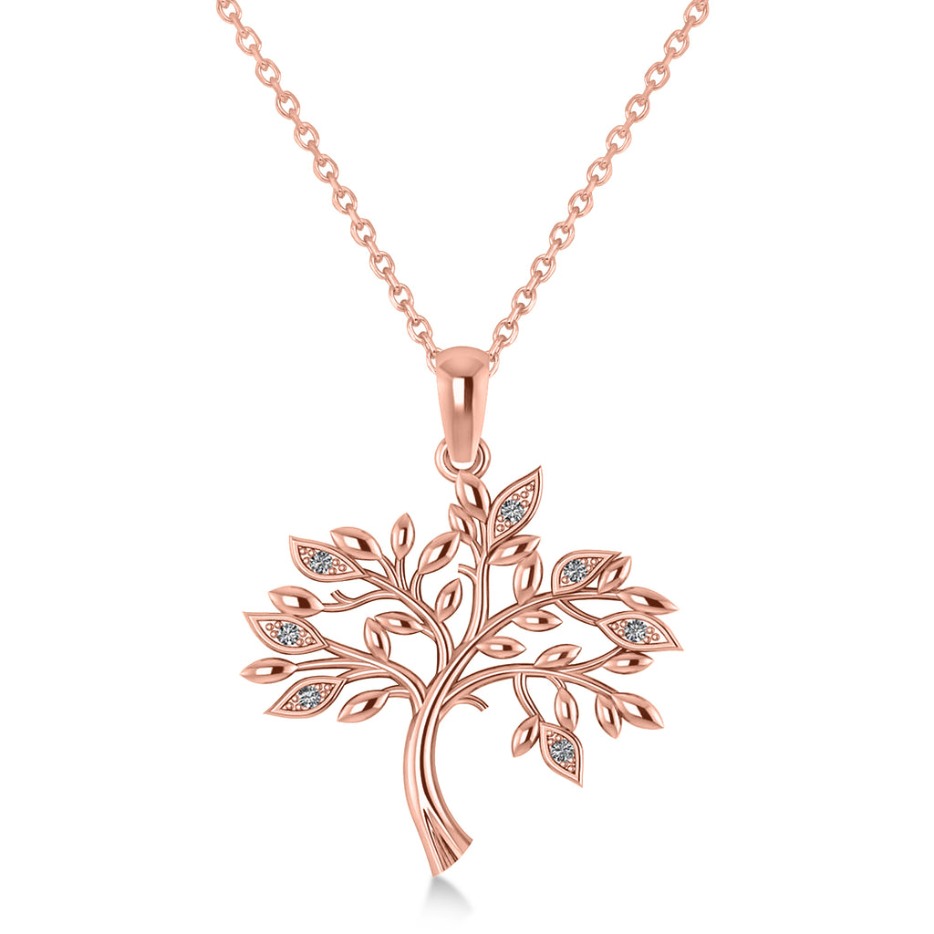 Diamond Family Tree Of Life Charm Pendant Necklace 14k Rose Gold (0.11 ct)