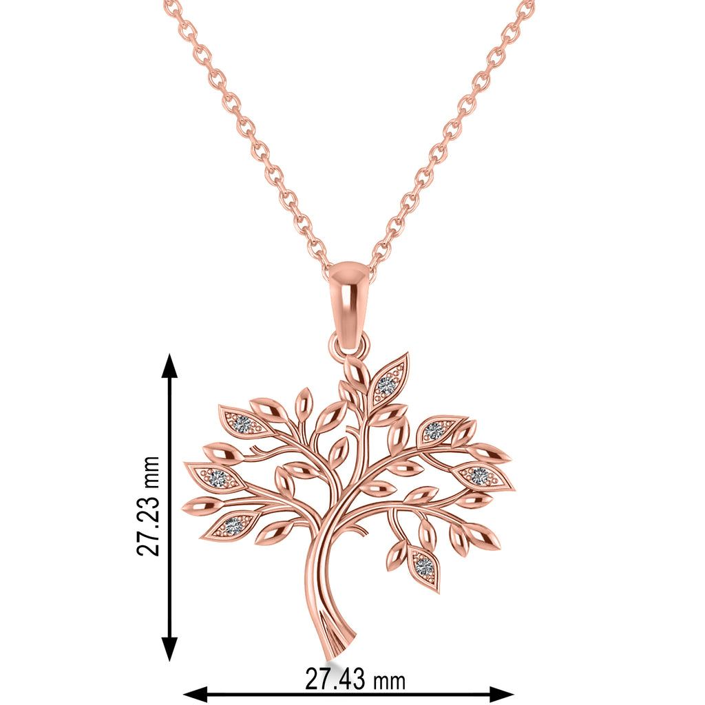 Diamond Family Tree Of Life Charm Pendant Necklace 14k Rose Gold (0.11 ct)