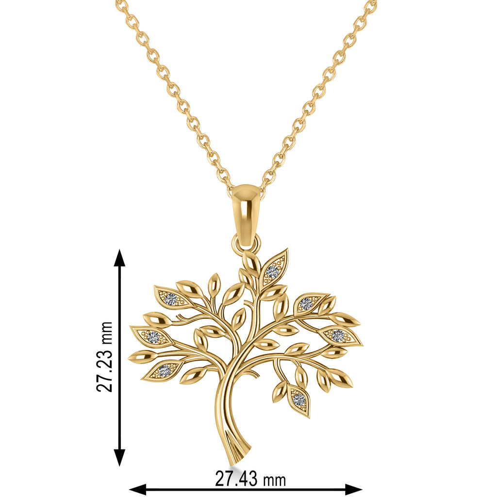 Diamond Family Tree Of Life Charm Pendant Necklace 14k Yellow Gold (0.11 ct)