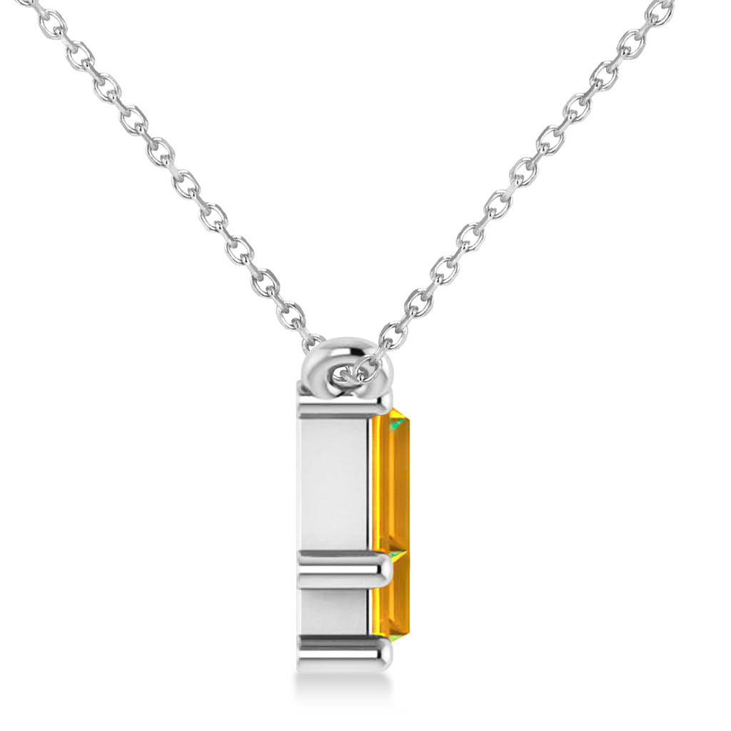 Bar Citrine & Diamond Baguette Necklace 14k White Gold (2.30 ctw)