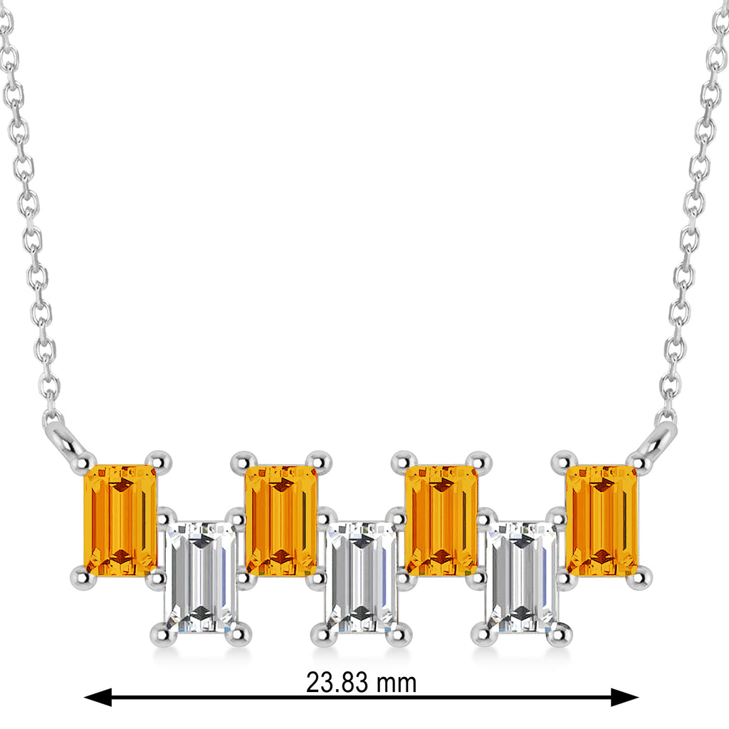 Bar Citrine & Diamond Baguette Necklace 14k White Gold (2.30 ctw)