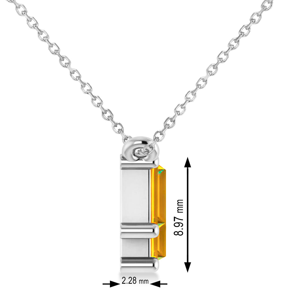 Bar Citrine & Diamond Baguette Necklace 14k White Gold (2.30 ctw)