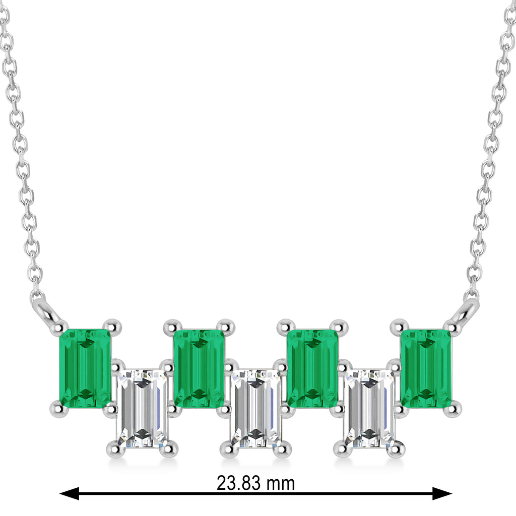 Bar Emerald & Diamond Baguette Necklace 14k White Gold (2.10 ctw)