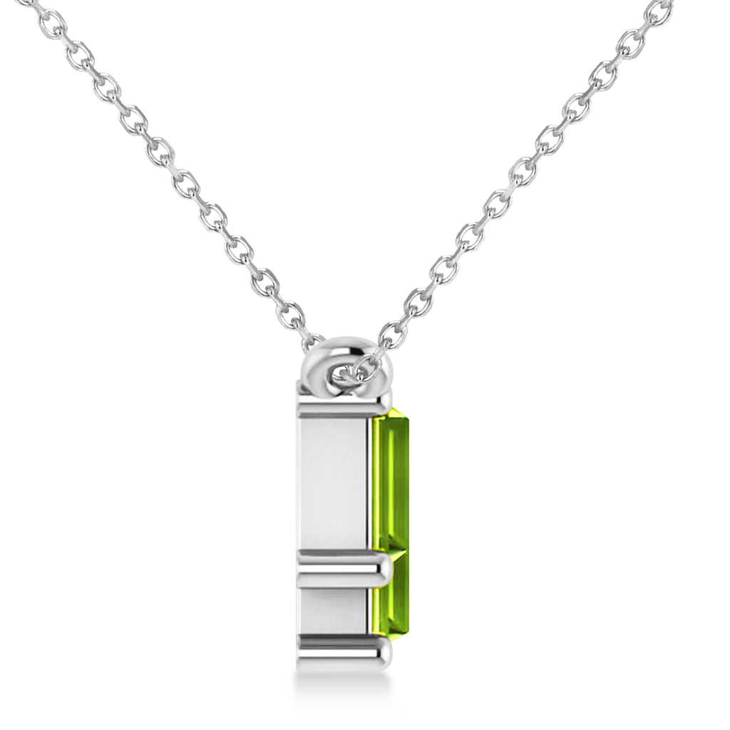 Bar Peridot & Diamond Baguette Necklace 14k White Gold (2.30 ctw)
