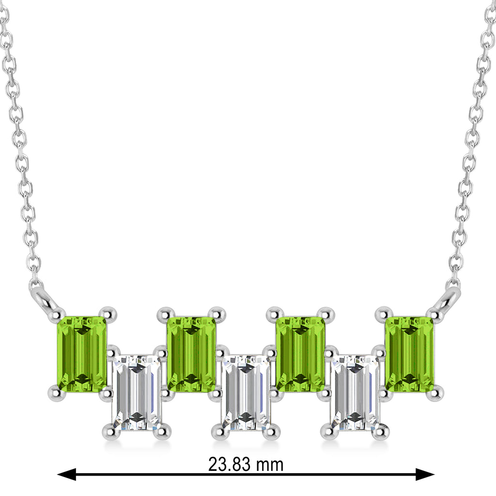Bar Peridot & Diamond Baguette Necklace 14k White Gold (2.30 ctw)