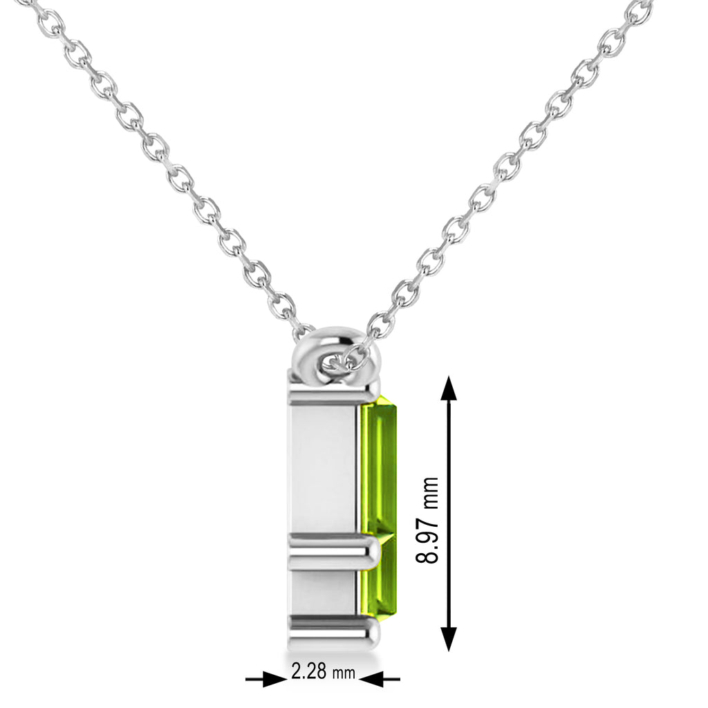 Bar Peridot & Diamond Baguette Necklace 14k White Gold (2.30 ctw)