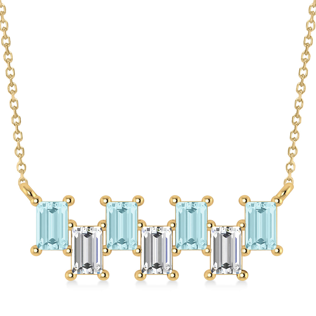 Bar Aquamarine & Diamond Baguette Necklace 14k Yellow Gold (1.90 ctw)