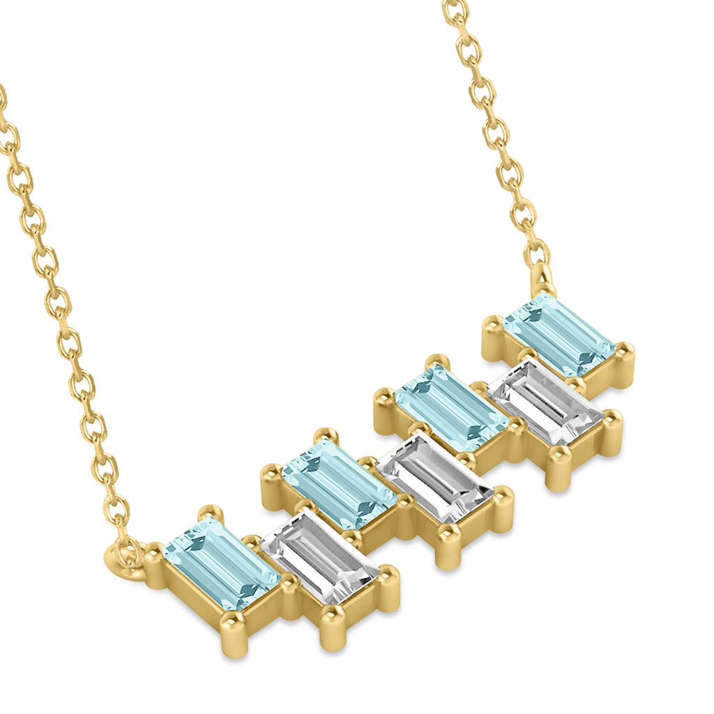 Bar Aquamarine & Diamond Baguette Necklace 14k Yellow Gold (1.90 ctw)