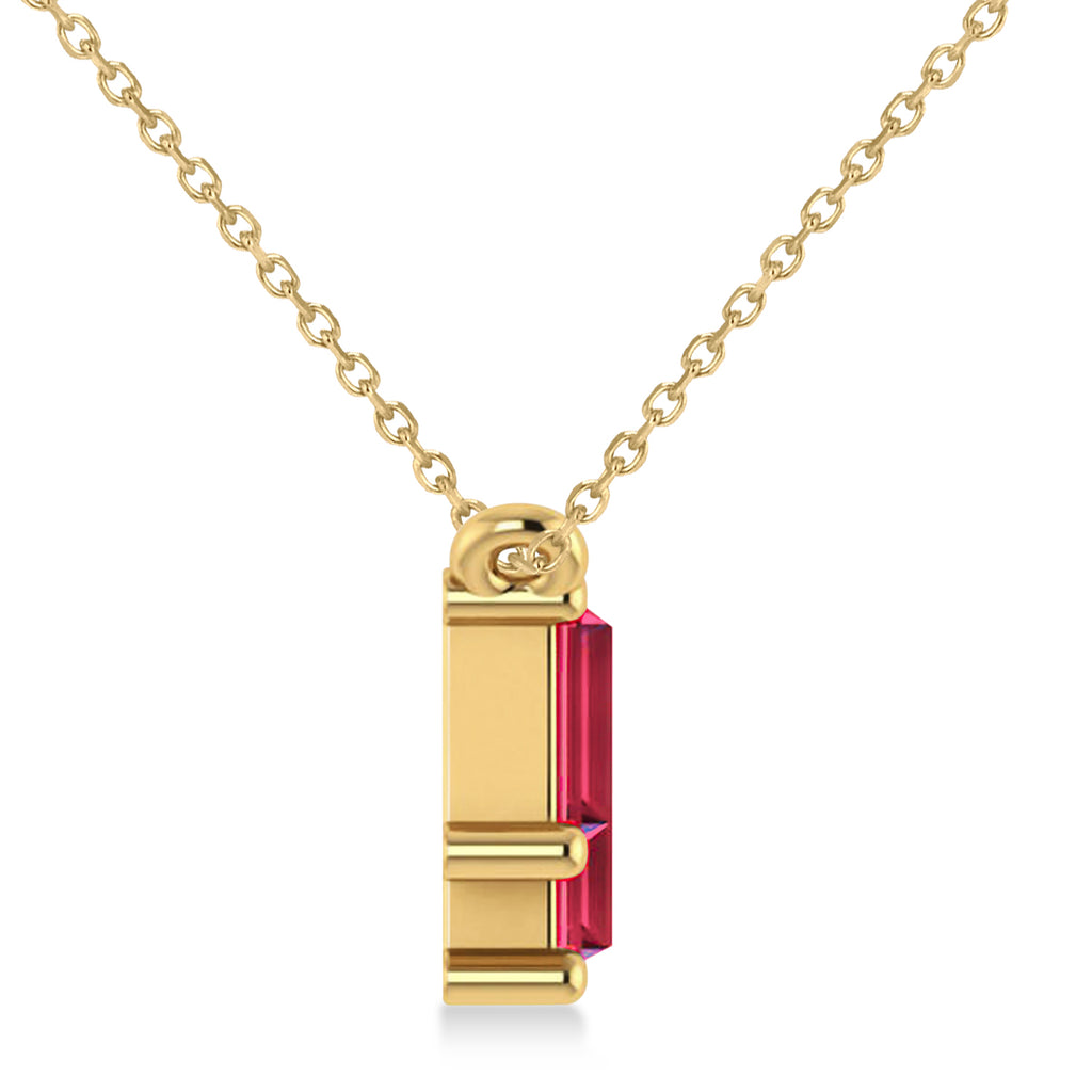 Bar Ruby & Diamond Baguette Necklace 14k Yellow Gold (3.10 ctw)