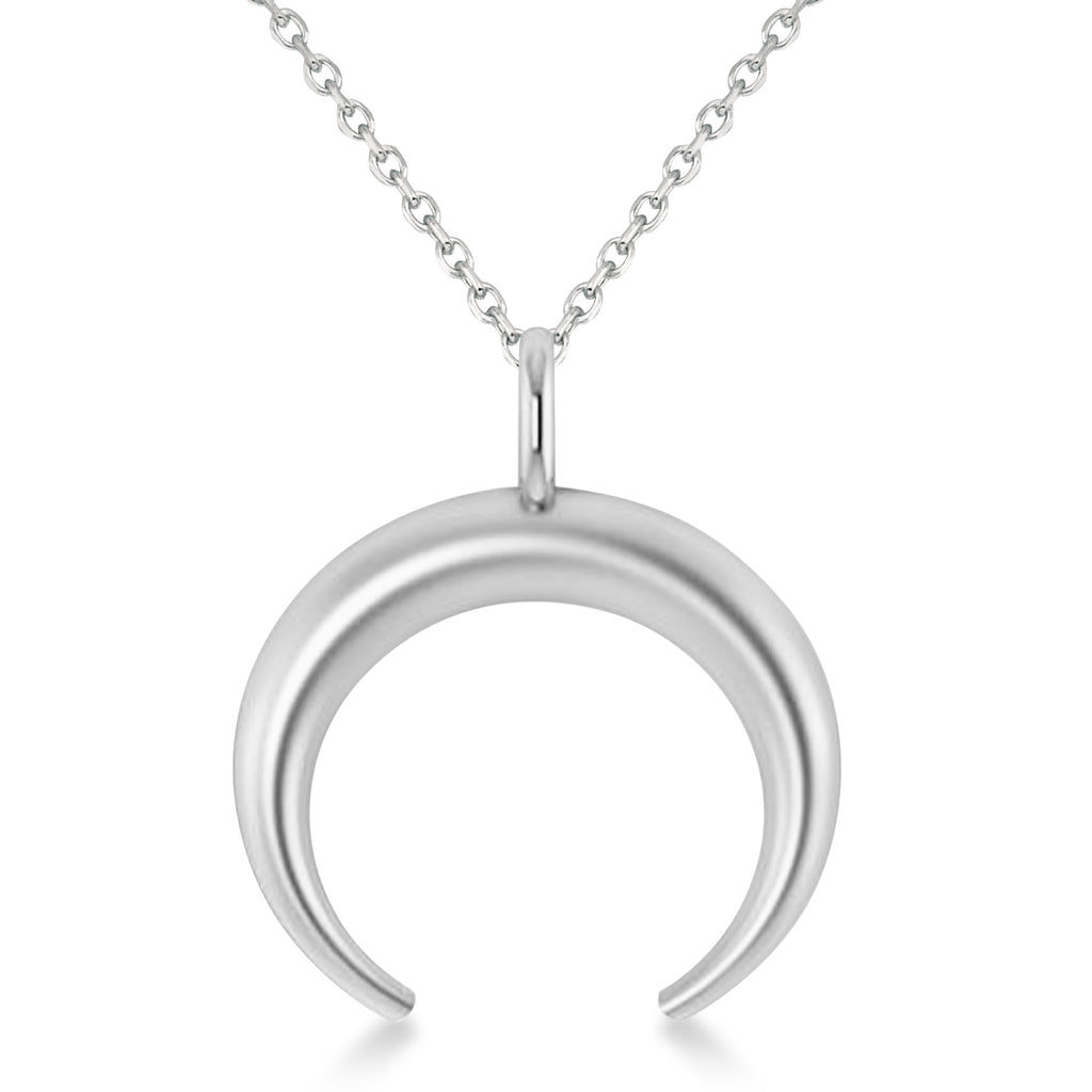 Crescent Moon Horn Pendant Necklace 14k White Gold