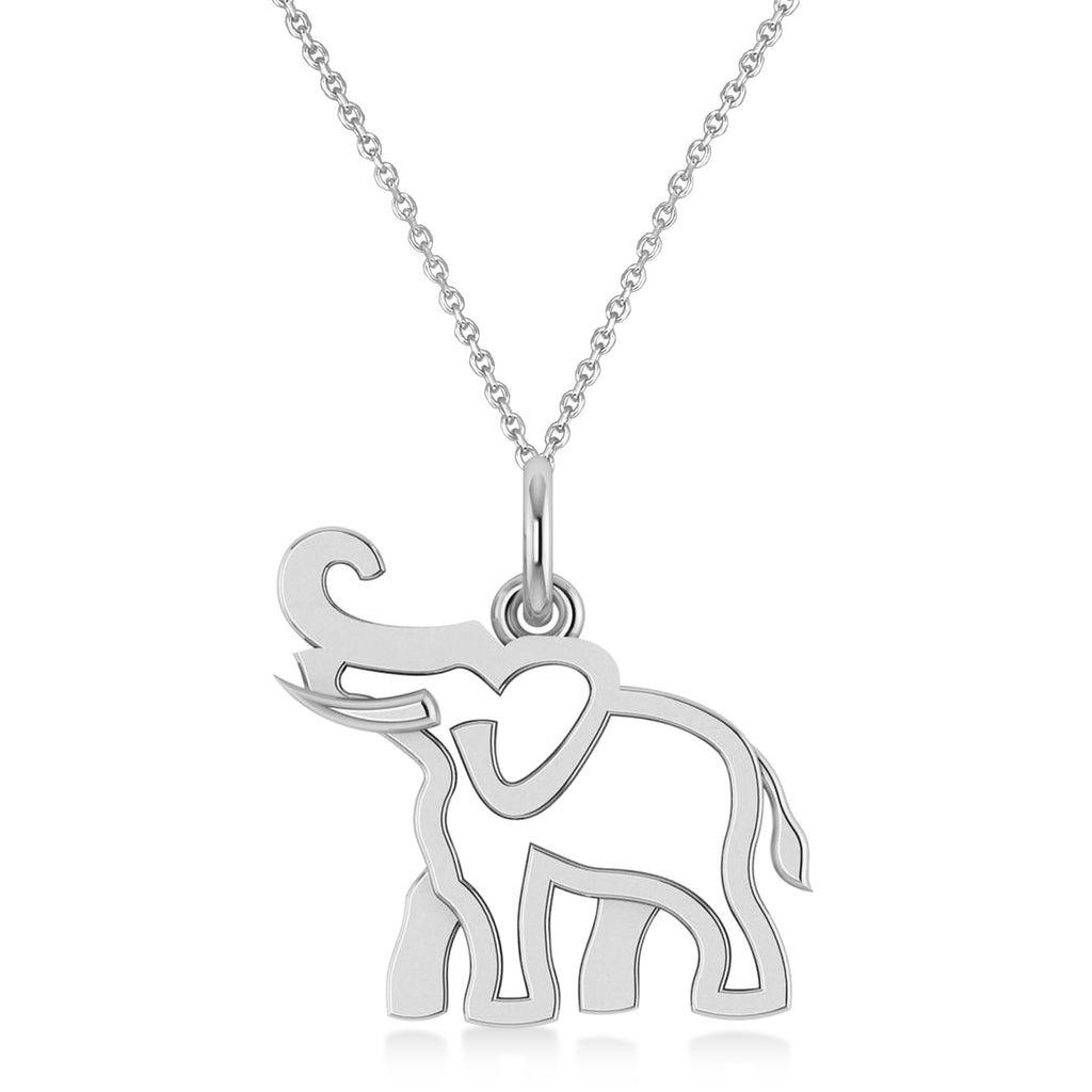 Elephant Charm Pendant Necklace 14K White Gold