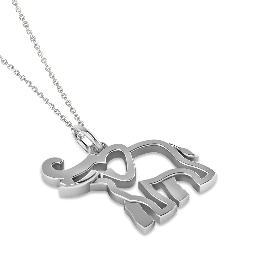 Elephant Charm Pendant Necklace 14K White Gold