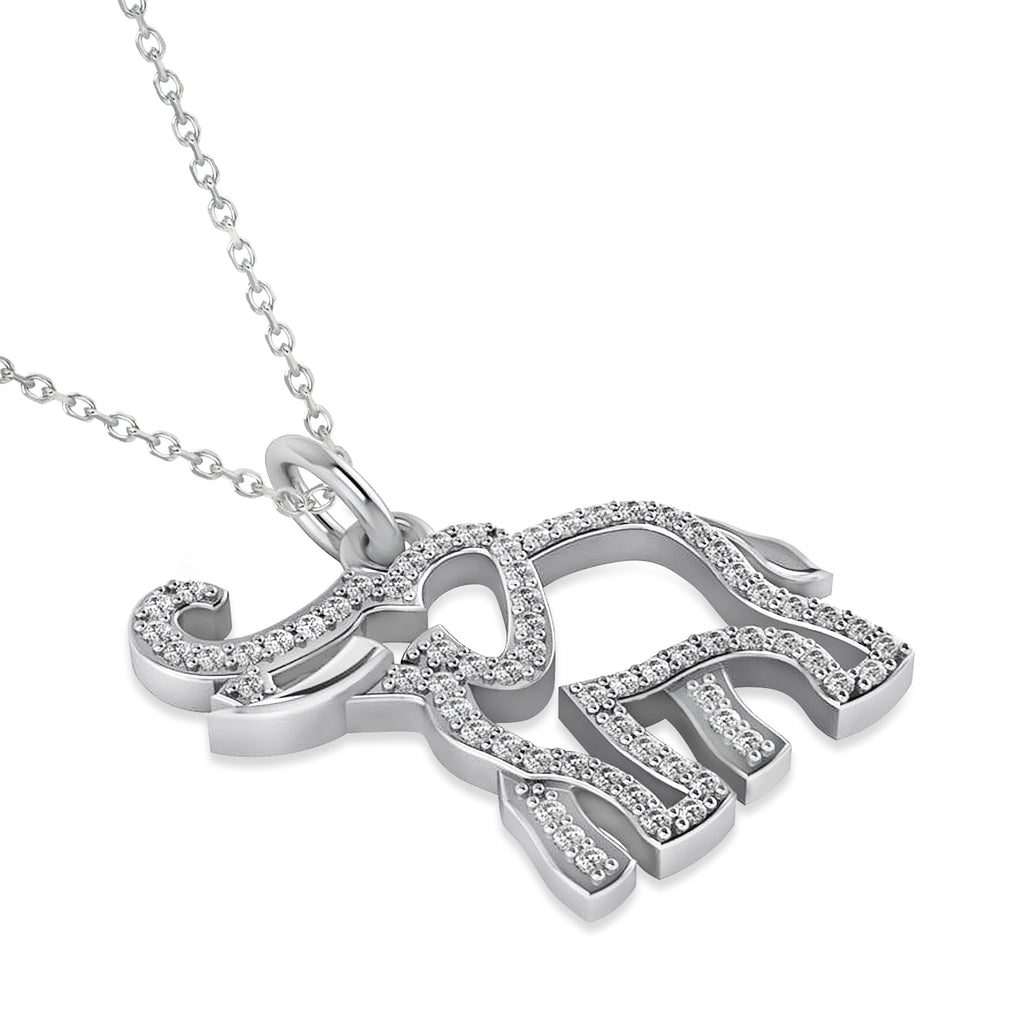 Lab Diamond Elephant Pendant Necklace 14k White Gold (0.34ct)