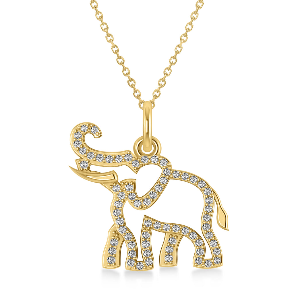 Lab Diamond Elephant Pendant Necklace 14k Yellow Gold (0.34ct)