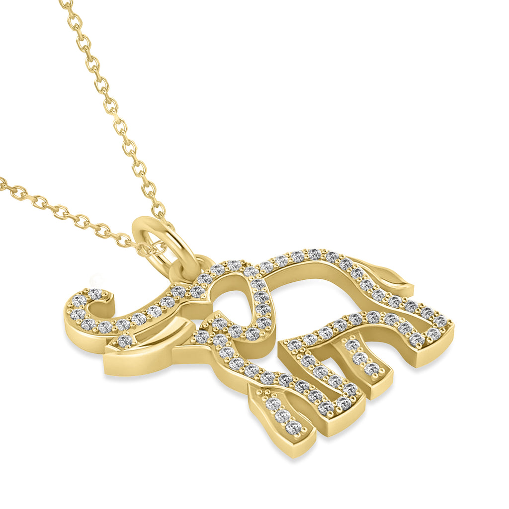 Lab Diamond Elephant Pendant Necklace 14k Yellow Gold (0.34ct)
