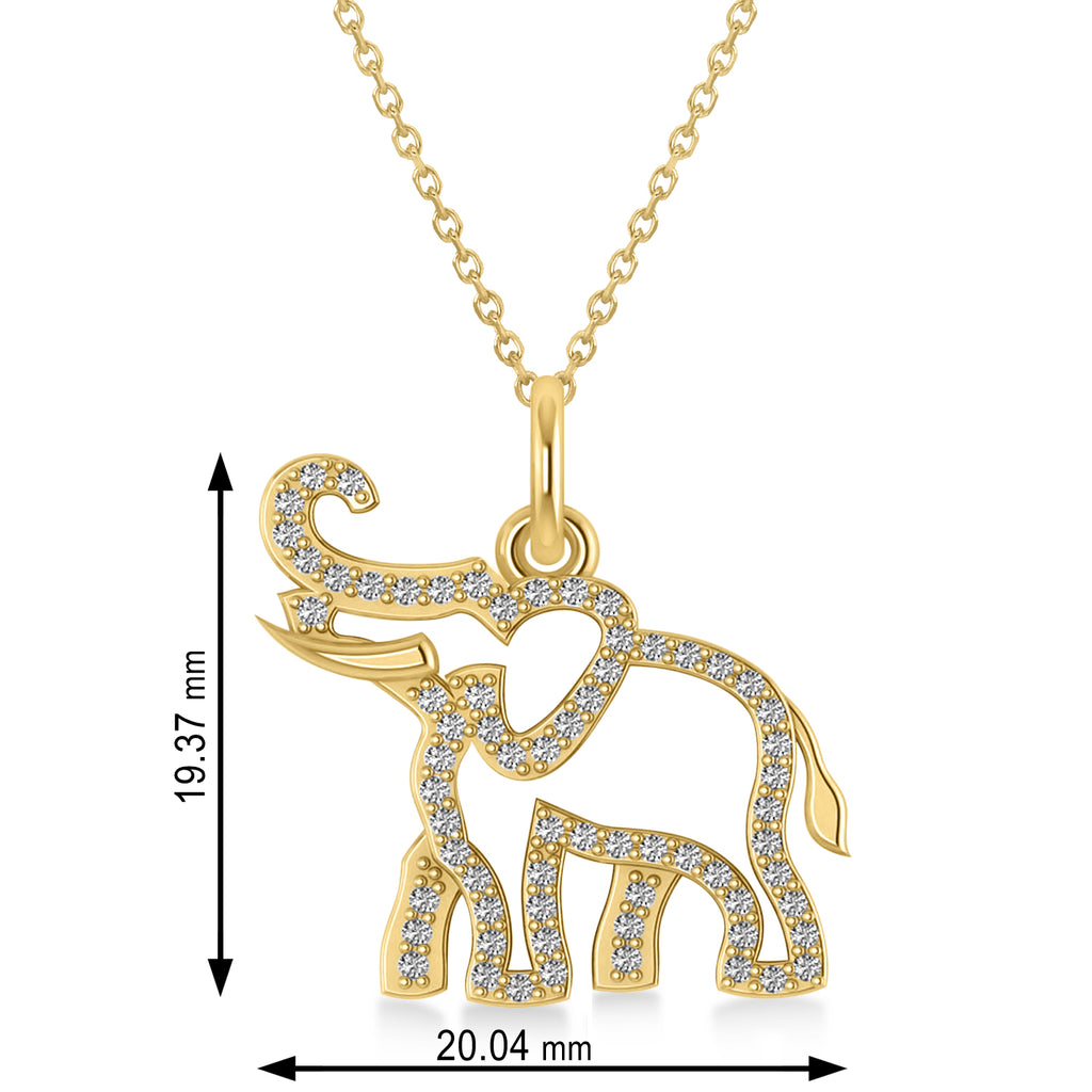 Lab Diamond Elephant Pendant Necklace 14k Yellow Gold (0.34ct)